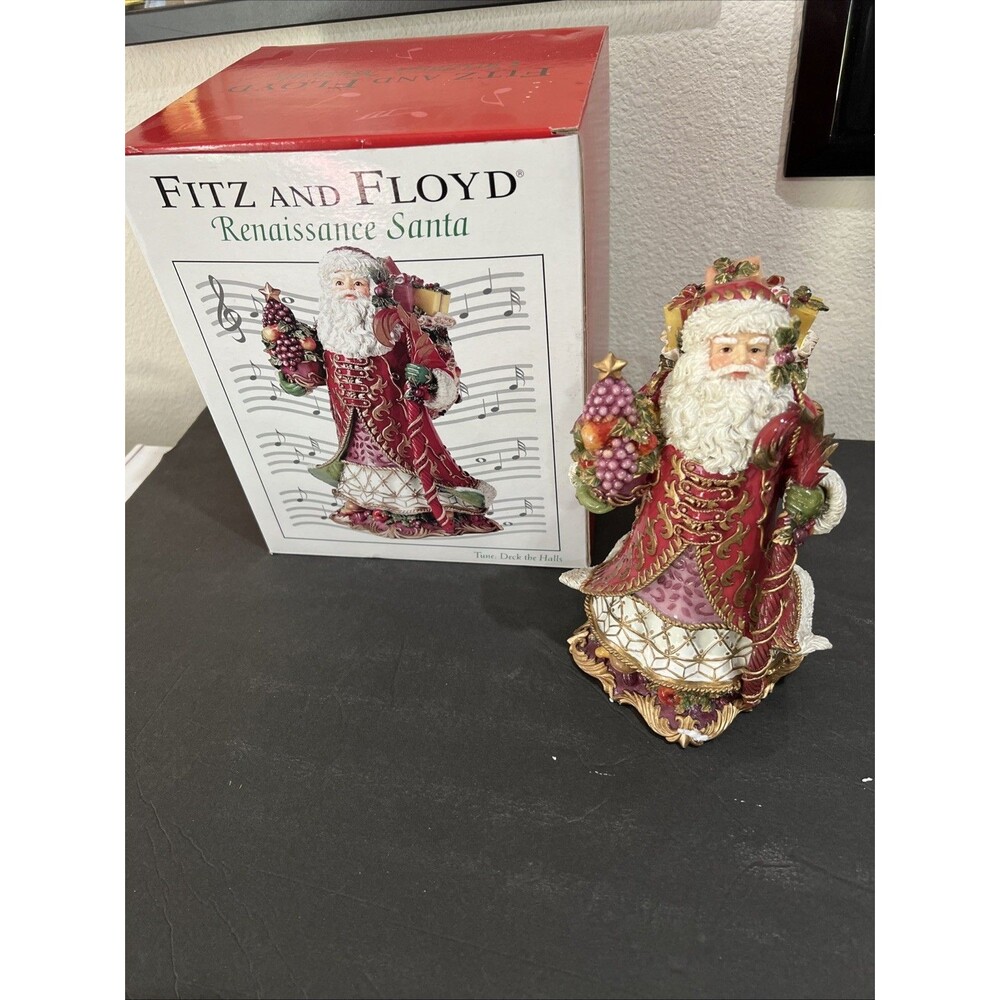 FITZ & FLOYD Christmas Musical Renaissance SANTA  "Deck the Halls"  2004 VTG